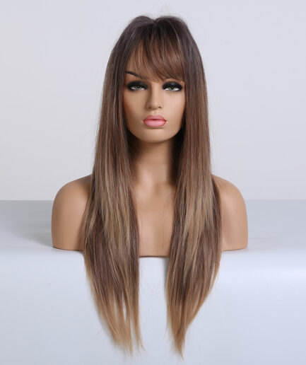 Perruque synthétique naturelle, 22 pouces avec frange, 120% densité, lisse