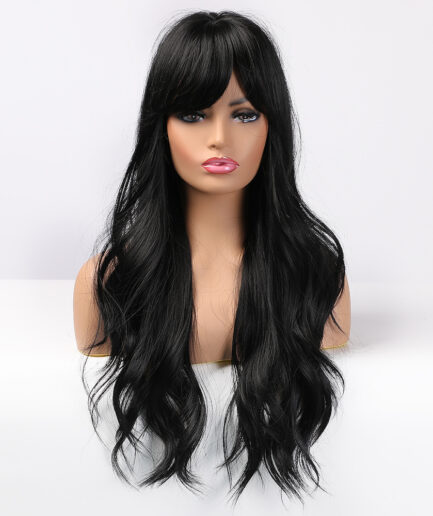 Perruque synthétique naturelle qualité supérieure, Ondulé avec franche, 24 pouces