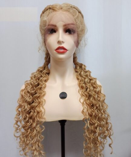 Perruque 2 Tresses de cheveux synthétique naturelle, 24 Pouces, 180% densité