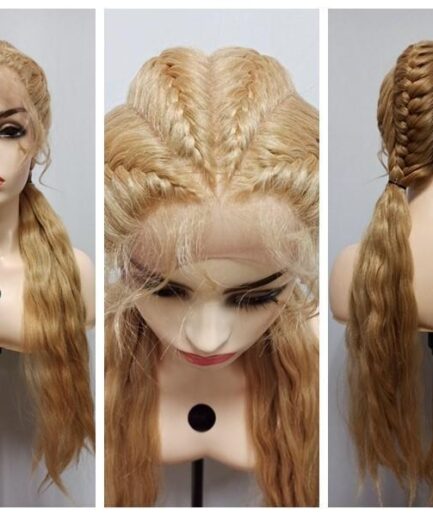 Perruque 4 Tressées de cheveux naturelle synthétique, 24 pouces, 180% densité