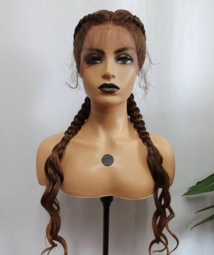 Perruque 3 Tresses cheveux naturelle synthétique marron, 180% densité, 24 pouces