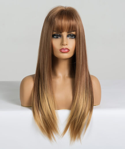 Perruque synthétique naturelle, haute qualité, 20 pouces, 120% densité avec frange