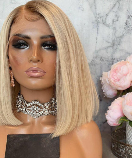 Perruque HD Lace, Cheveux Brésil Vierge 12A, Pré Pincées Brun/Blond, 230% densité, 12 pouces